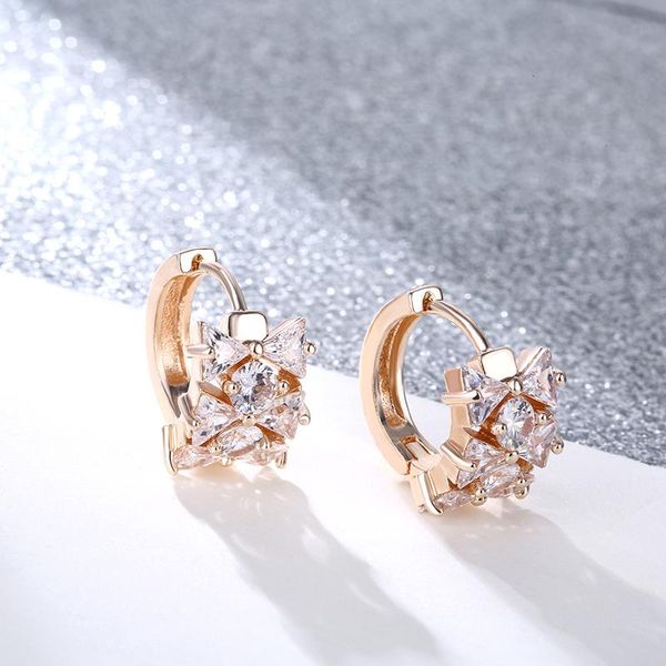

fym luxury 3 colors flower hoop elegant womens earrings cubic zirconia ear jewelry earring for women wedding party, Golden;silver