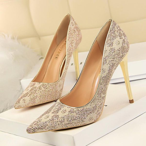 

dress shoes high heels pointed toe shallow pumps women luxury design lace bling fashion stiletto party wedding bridal ladies, Black