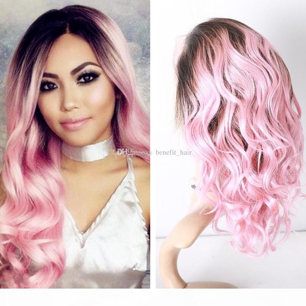 

ombre 1b pink color body wave glueless full lace wig brazilianvirgin 8a 1b pink colored lace front wig for black women, Black;brown