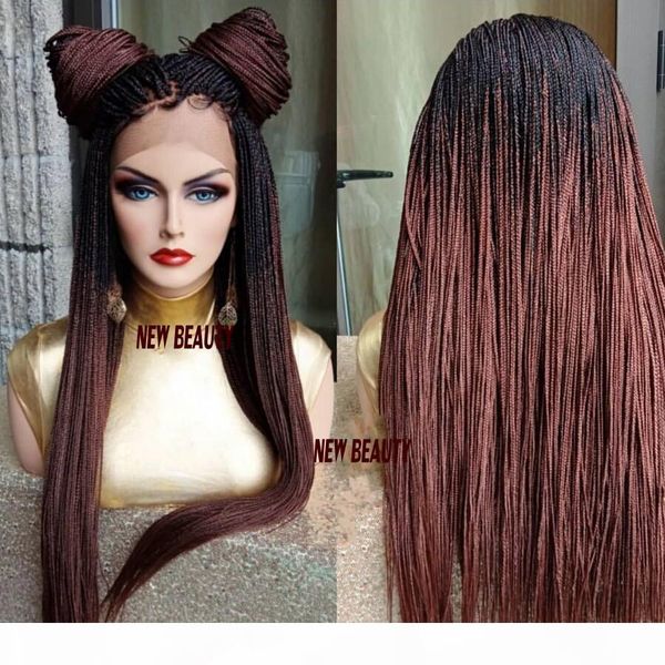

250density full lace front braid wigs ombre brown color jumbo braids wig for black women micro braided wig with baby hair