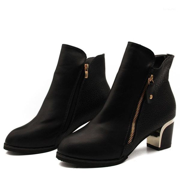 

boots female high-heeled thick with side zipper women's shoes explosion models autumn pointed boots1, Black