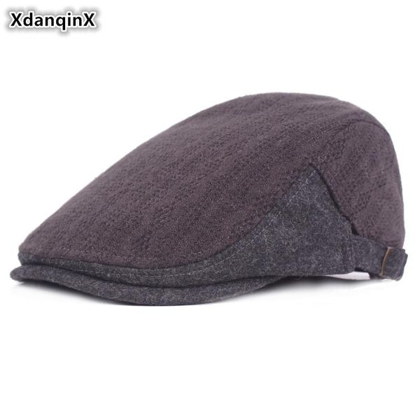 

berets xdanqinx winter men's cotton warm thicken thermal middle-aged tongue caps adjustable size retro sports cap bone dad's hat, Blue;gray