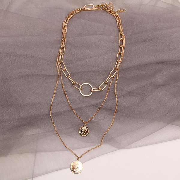 

multi layer necklace gold female clavicle chain ins fold personality hip hop fashion metal collar, Silver