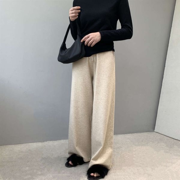 

jiazhi 8-6621 autumn and winter 2020 straight knitted wide leg suit high waist drop feeling floor pants, Black;white