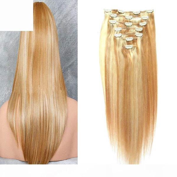 

piano color 27 613 100g virgin brazilian hair clip in extensions 7pcs clip in human hair extensions straight, Black;brown