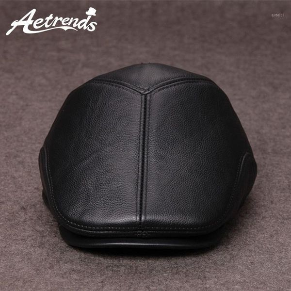 

[aetrends] real leather beret hats for men hat vintage newsboy flat cap male thick warm berets z-67101, Blue;gray