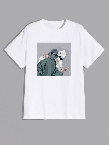 

romwe guys figure graphic tee g19l#, White;black