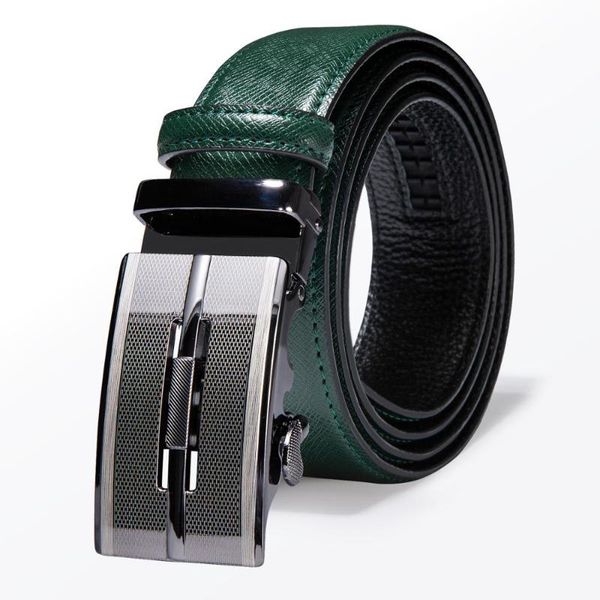 

hi-tie men's classic belt men cowboy green casual jeans belt automatic buckle cowhide genuine leather men's, Black;brown