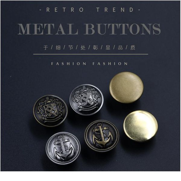 

6 pieces retro metal golden button for clothing anchor brand buttons gold jeans sewing accessories 18mm 20mm 2m 25mm bbyuez, Blike;white