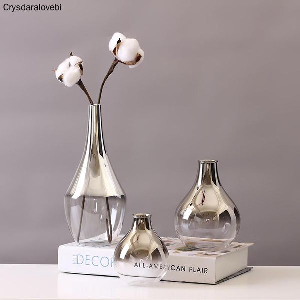 

nordic flower glass vase creative silver gradient dried insert deskterrarium jewelry decoration plant holder