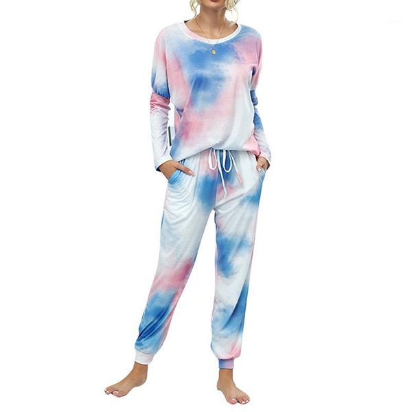 

2020 summer autumn loungewear women pyjama set tie-dye home wear lounge set homewear women long sleeve lounge wear sleepwear1, Black;red