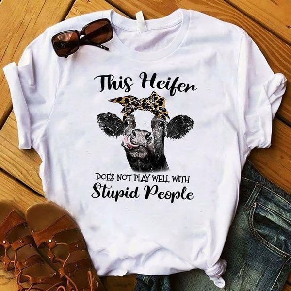 

women lady t shirt vintage heifers printed tshirt ladies short sleeve loose tee shirt women female clothes graphic t-shirt, White