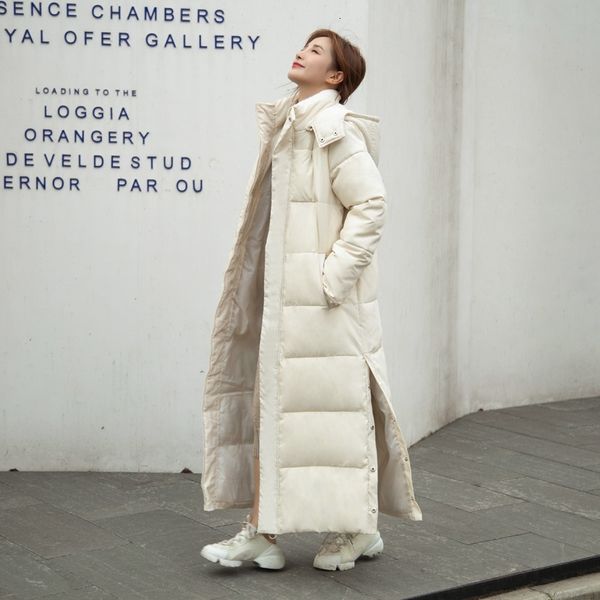

2021 new long, knee-length, winter jacket, korean version, medium length, loose and thick, female jacke puvo, Black