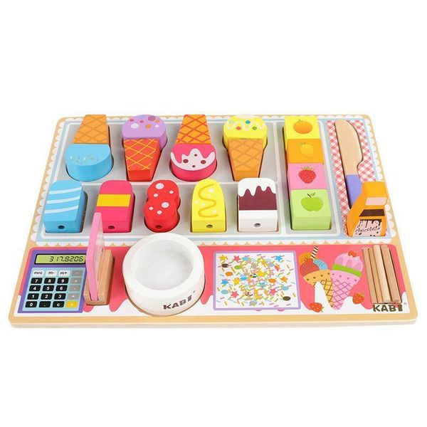 

wooden play house kitchen toy pretend play ice cream fruit barbecue set mini food education kids toys preschool children gifts lj201009