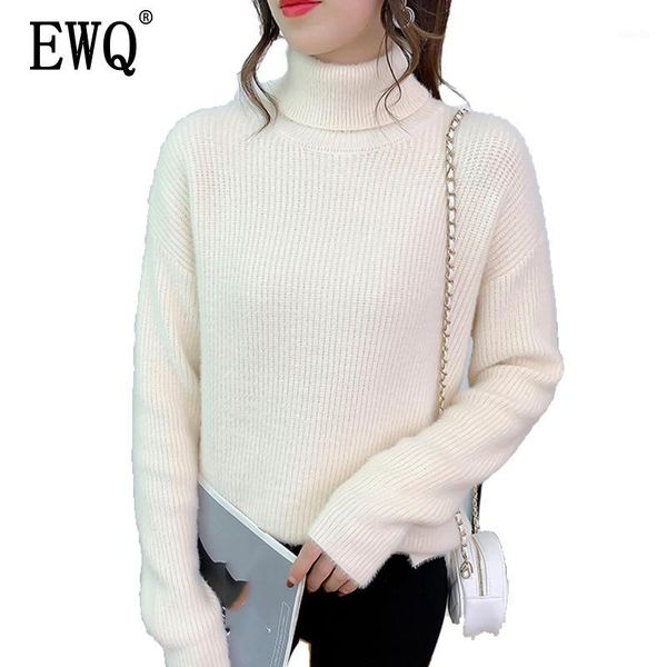 

ewq] 2020 autumn winter new solid color pullover long sleeve turtleneck casual knitting fashion women's sweater 3ac4031, White;black