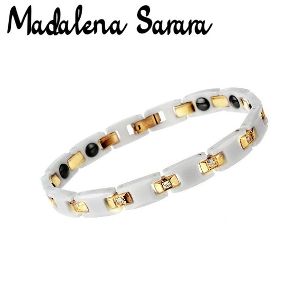 

madalena sarara premium titanium steel ceramic energy bracelet magnetic germanium magnets negative ions inlaid heathy for body 0930, Black