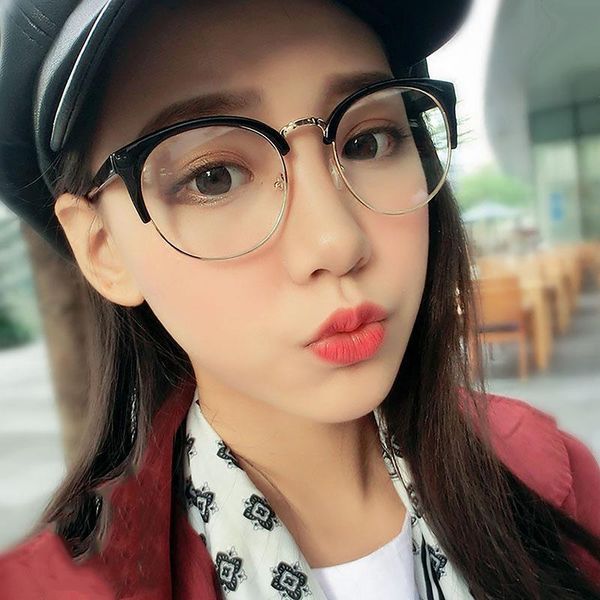 

fashion cat's eye half face dressing 29417 men's and women's metal frame glasses z29, White;black