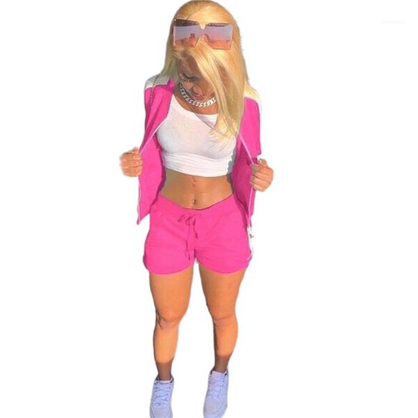 

cardigan short pants womens 2pcs sets casual females sport style clothing panelled womens designer tracksuits fashion zipper, Gray