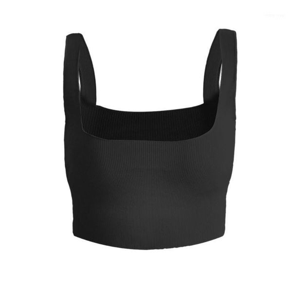 

womens summer sleeveless wide strap crop solid color thread ribbed knitted vest square neck backless casual camisole1, White;black