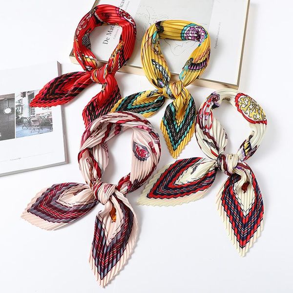 

new fashion women's versatile plaid scarf female creased small square towel vocational neckerchief classic silk scarves, Blue;gray