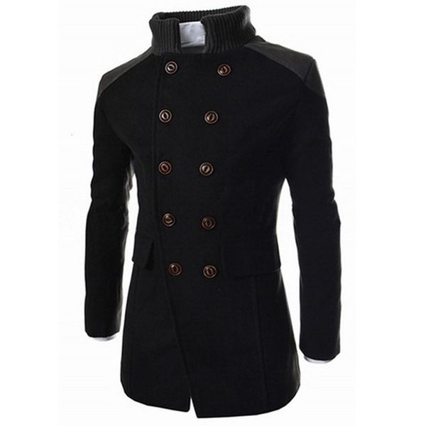 

men jacket warm winter brand men wool blends coats solid color with scarf men's wool overcoat male casual wool coat outwear, Tan;black