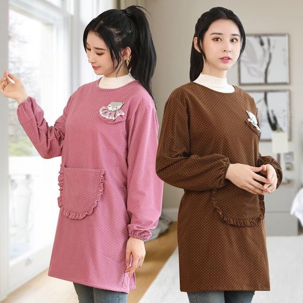 

2021 cotton smock women autumn winter long fashion kitchen apron long sleeve