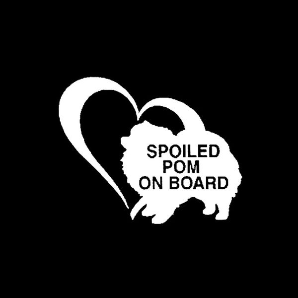 

12.7cm*10.2cm spoiled pom on board cute pomeranian dog vinyl decal car sticker black sliver c14-0206