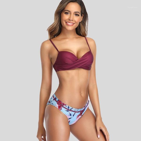 

push up underwire floral twist bikini sets women thong two pieces swimsuit 2020 summer girl beach bathing suits swimwear1, White;black