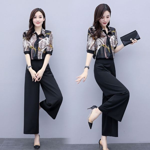 

v3ggr шифоновое wide leg set 2020 лето новый размер женской одежды два темперамента иностранного возраста знаменитости кусок набор для стиля, Gray