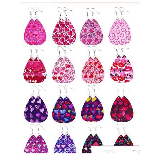 

european and american pu leather earrings for women bohemian love heart teardrop dangle earrings valentine's sqcnms beauty888, Silver