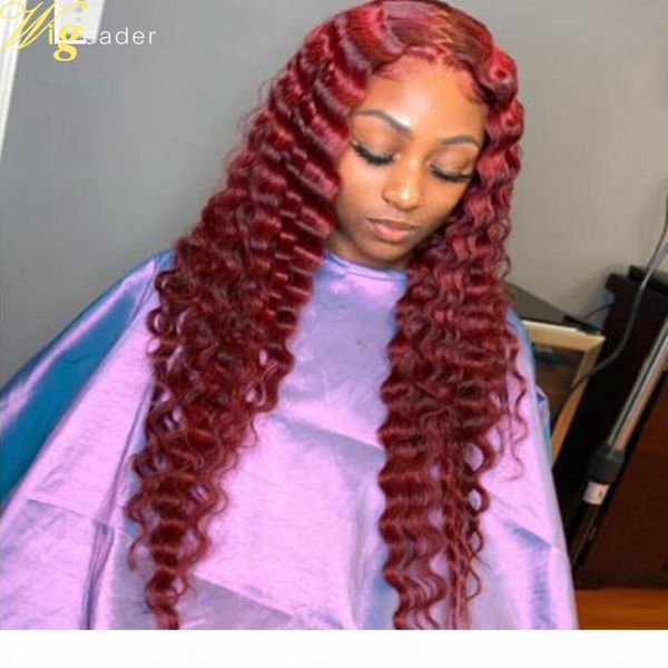 

wigleader красного glueless фронт шнурка парики preplucked 13x6 шнурок фронтальной парики глубокой волны человеческих волосы парики с ребенк, Black