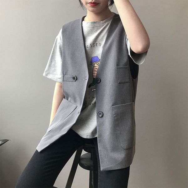 

coréen col en v en vrac femmes gilet 2020 nouvel été sans manches veste femme grande taille décontracté gilet gilets automne veste femme, Black;pink