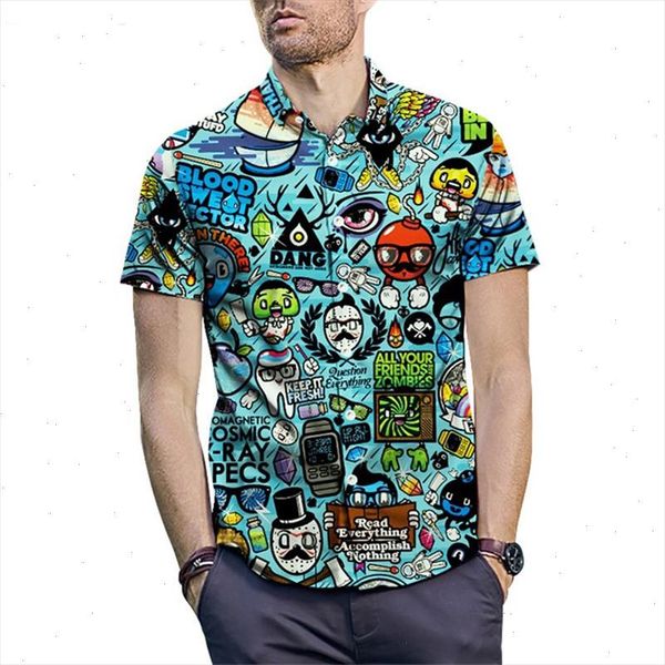 

new summer anime cartoon 3d men shirt 2021 fashion steetwear short sleeve hawaiian shirt casual male social dress shirt eur size, White;black
