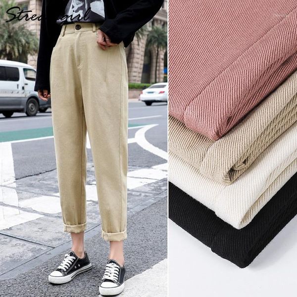 

women's jeans cargo pants women high waist khaki women's trousers beige cotton loose harem pants for women pantalon cargo femme1, Black;white