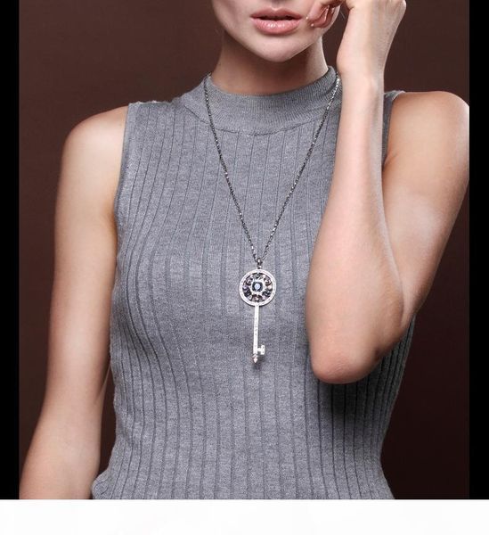 

end key sweater chain female swarovski crystal necklace, Silver