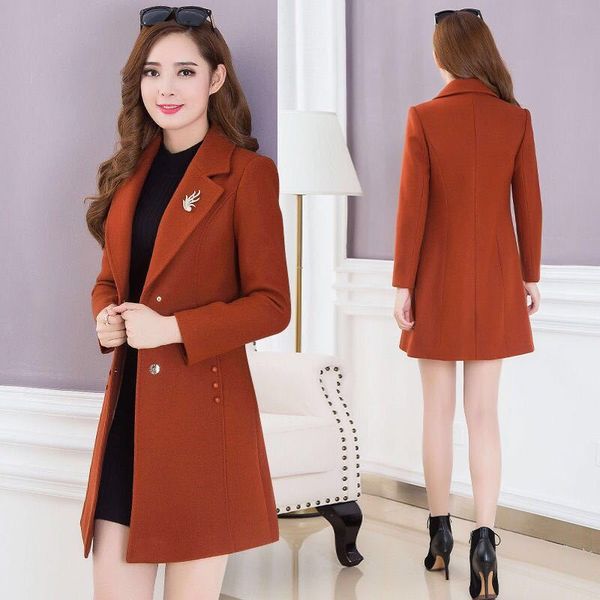 

autumn and winter coat female woolen jacket long slim plus cotton 2020 new woolen jacket women's coats lady clothingx1016, Black;brown