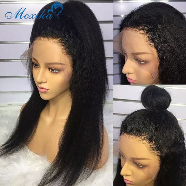 

28 inch lace front wig yaki human hair wig remy 180% 13x4 bleached knots pre plucked 4x4 closure malaysian hair, Black;brown
