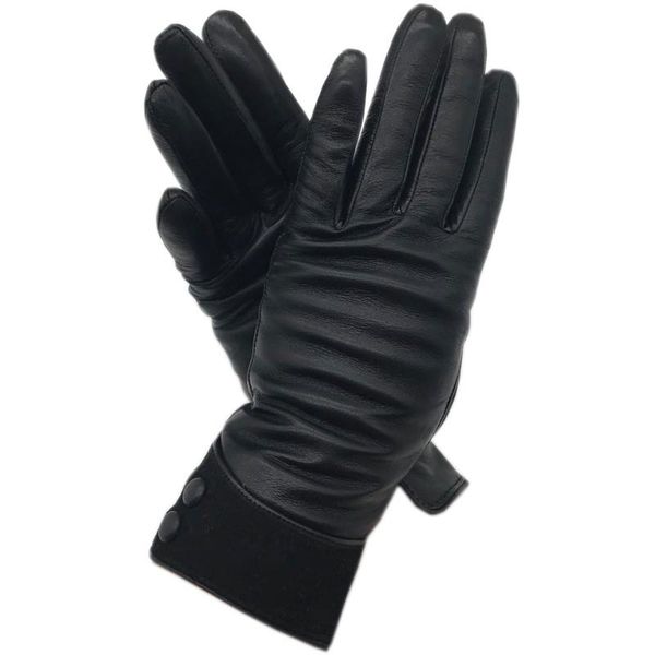 

2020 new ladies sheepskin black gloves fashion winter warmth beautiful genuine leather driv, Blue;gray