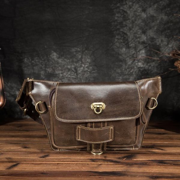 

crazy horse leather men casual fashion travel fanny waist belt pack chest sling bag design bum phone cigarette pouch male 160