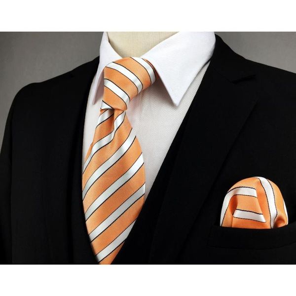 

f26 orange white striped mens necktie set fashion xlong wedding ties for men business silk hanky, Black;gray