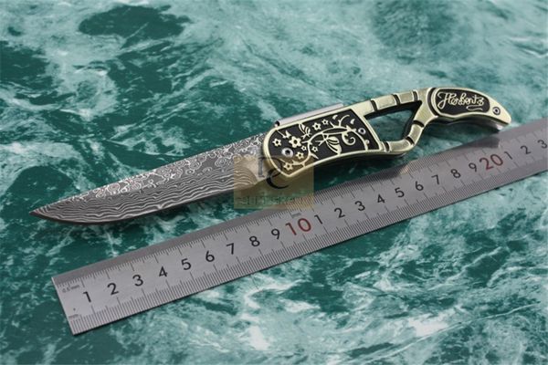 DK095 El Yapımı Şam Blade Keskin Katlanır Bıçak Bakır Kolu Oymak High-end Koleksiyon Katlanır Cep Knife Beyefendi Bıçak