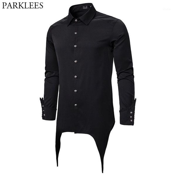 

mens gothic steampunk shirt fashion swallow tail club party evening blouse victorian renaissance prom shirts male chemise homme1, White;black