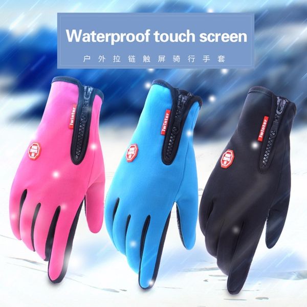 

men woman winter cycling waterproof full finger thermal sports mountain bike mtb gloves male women' mittens, Blue;gray
