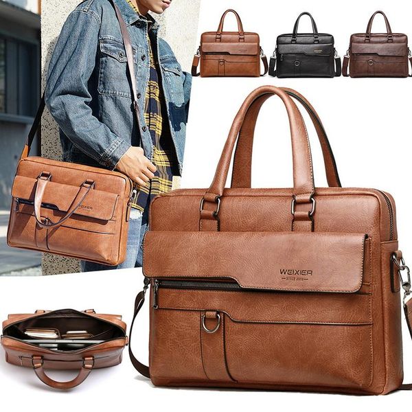

laamei men briefcase bag business leather shoulder messenger bags office handbag 13.3 inch laptop
