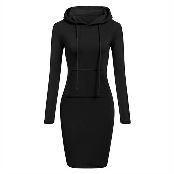 

new long style hoodies female autumn winter sweatshirts women outerwear casual streetwear dress hip slim fit hooded pullover, Black