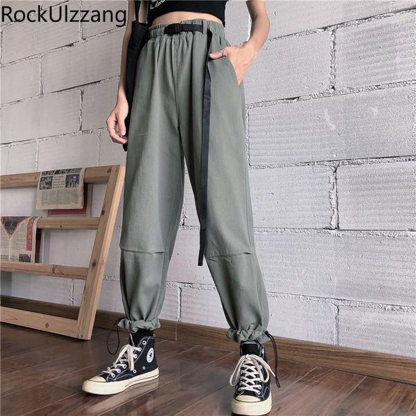 

solid camo black cargo jogger pant hip hop attached belt waist harem slim streetwear korean trouser harajuku plus size tracksuit1, Black;white