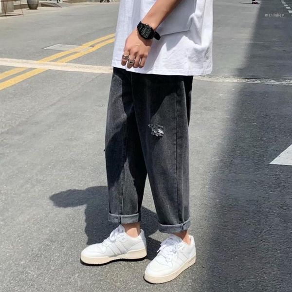 

bxyichen 2020 original spring new hole jeans men loose loose straight fall feeling hong kong style korean style trend pants1, Blue