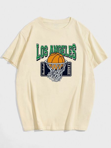 

men letter & basketball print tee m81t#, White;black