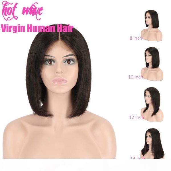 

wave cuticle aligned brazilian raw virgin human hair front lace bob wig for women natural black middle part 4*4 straight, Black;brown