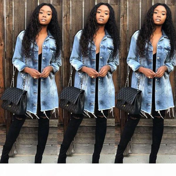 

womens denim loose coat women boyfriend spring autumn jeans ripped hole casacos slim long jacket streetwear plus size, Black;brown